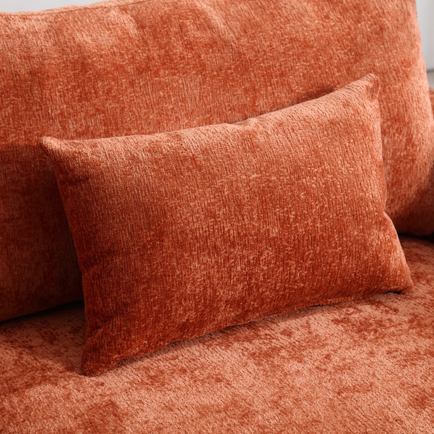 Canapé 2 places moderne en chenille orange 68,9 pouces : coussins amovibles, cadre en bois massif et pieds en bois marron