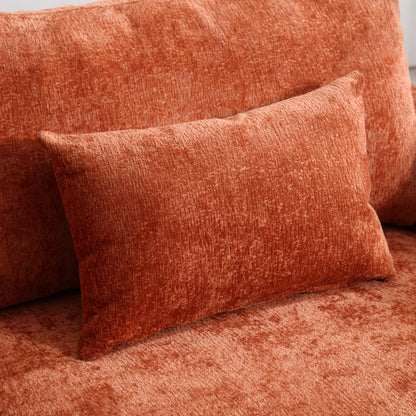 Canapé 2 places moderne en chenille orange 68,9 pouces : coussins amovibles, cadre en bois massif et pieds en bois marron