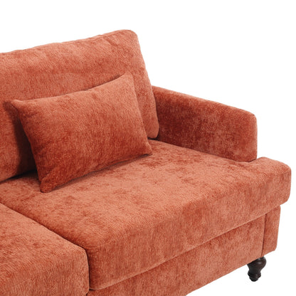 Canapé 2 places moderne en chenille orange 68,9 pouces : coussins amovibles, cadre en bois massif et pieds en bois marron