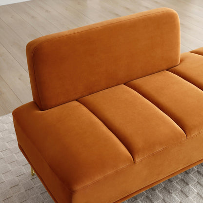 Banc causeuse rembourré orange avec pieds dorés