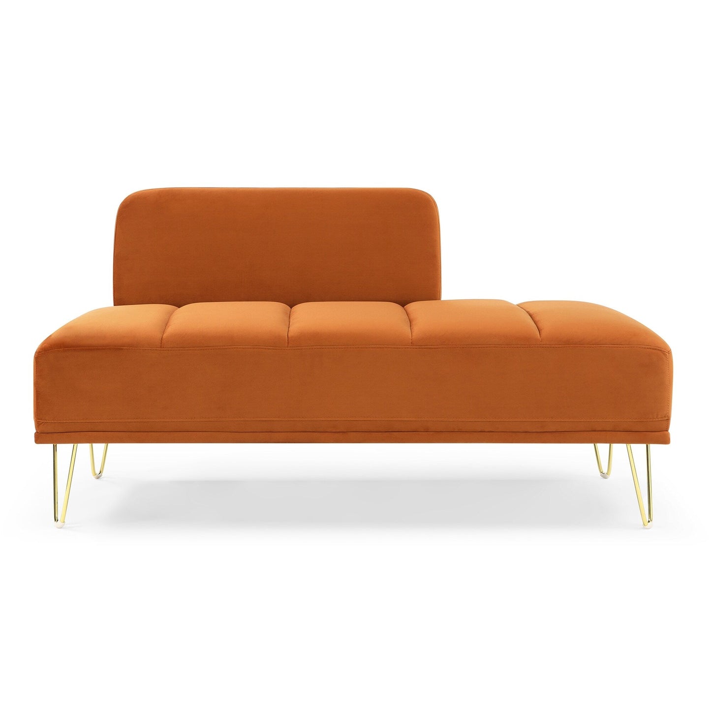 Banc causeuse rembourré orange avec pieds dorés