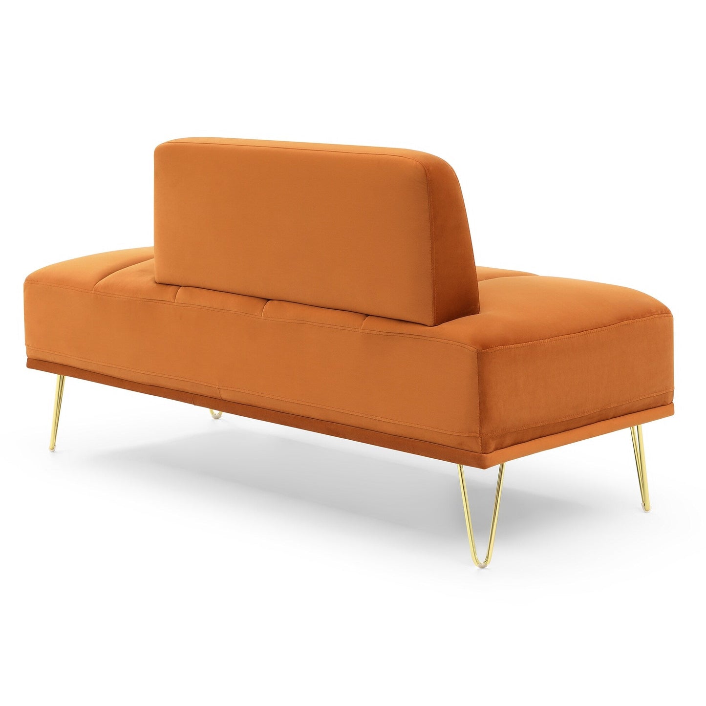 Banc causeuse rembourré orange avec pieds dorés