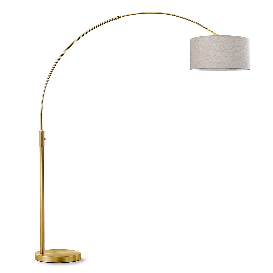 Lampadaire à arche rétractable à LED Orbita 81H à intensité variable, ampoule incluse, finition laiton antique