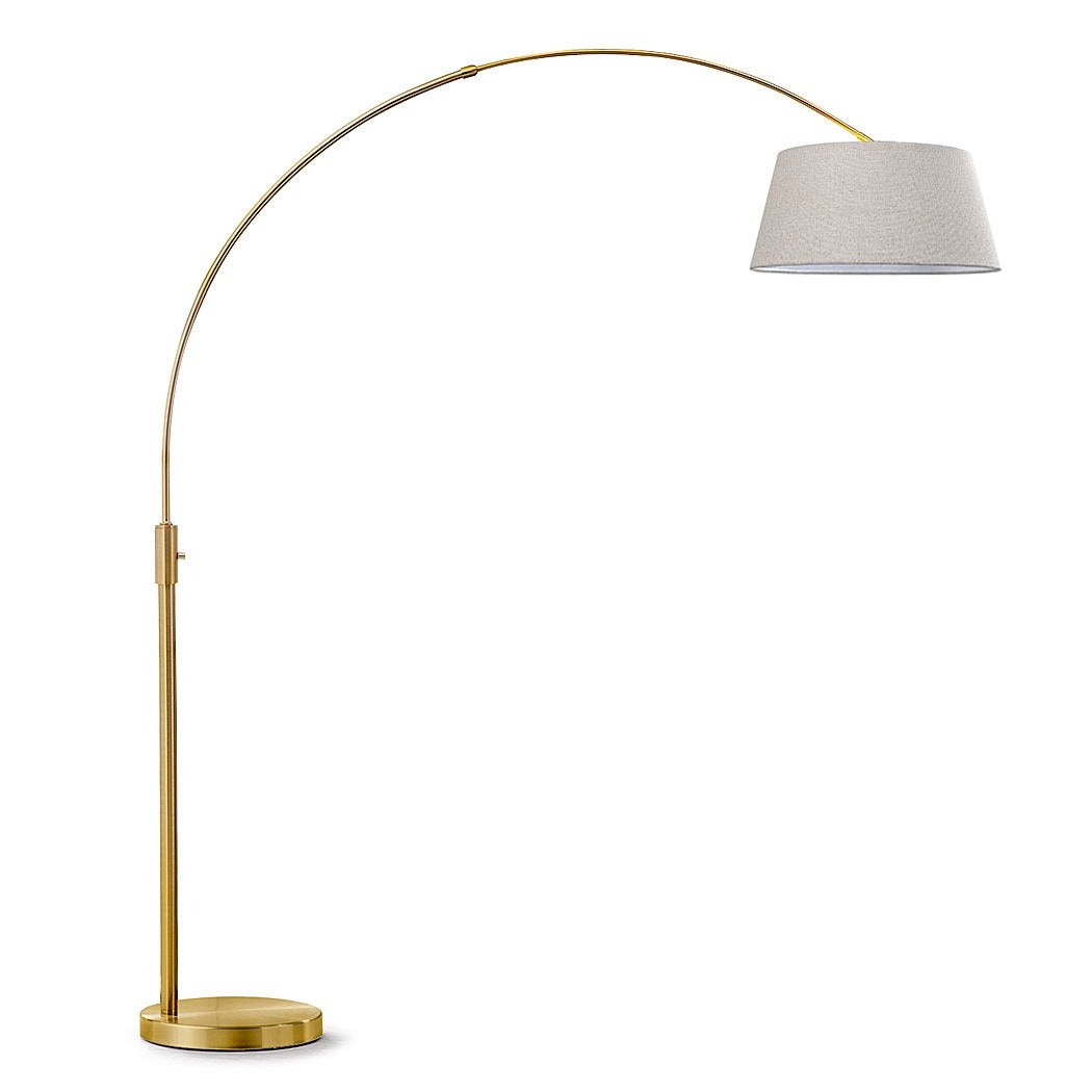 Lampadaire à arche rétractable à LED Orbita 81H à intensité variable, ampoule incluse, finition laiton antique