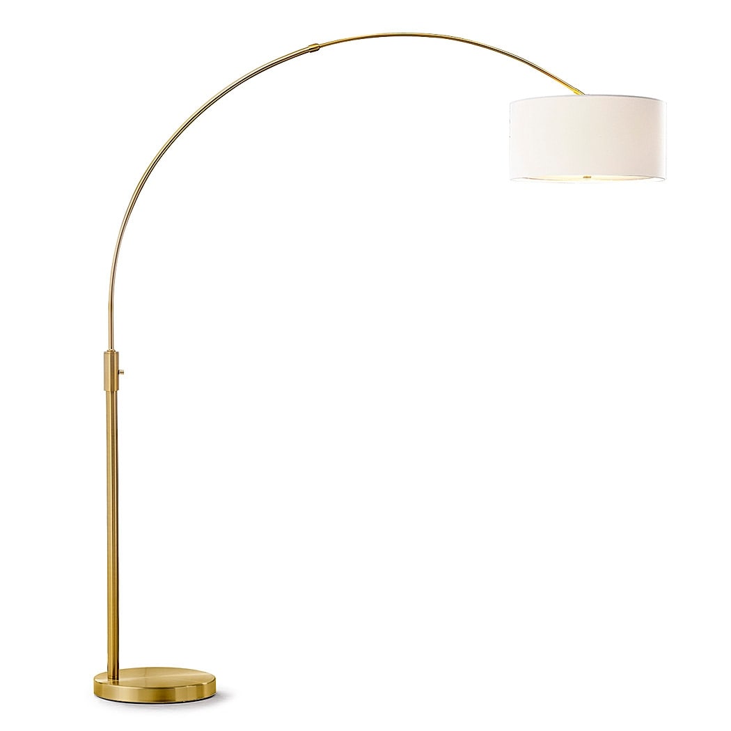 Lampadaire à arche rétractable à LED Orbita 81H à intensité variable, ampoule incluse, finition laiton antique