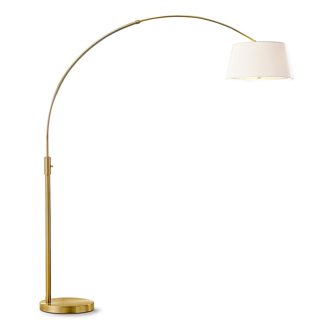 Lampadaire à arche rétractable à LED Orbita 81H à intensité variable, ampoule incluse, finition laiton antique