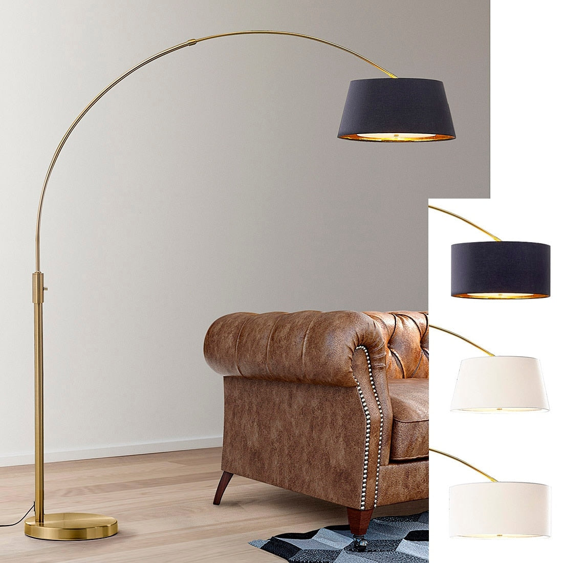 Lampadaire à arche rétractable à LED Orbita 81H à intensité variable, ampoule incluse, finition laiton antique