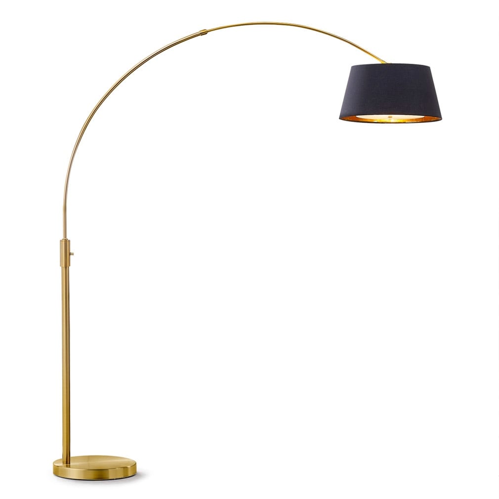 Lampadaire à arche rétractable à LED Orbita 81H à intensité variable, ampoule incluse, finition laiton antique