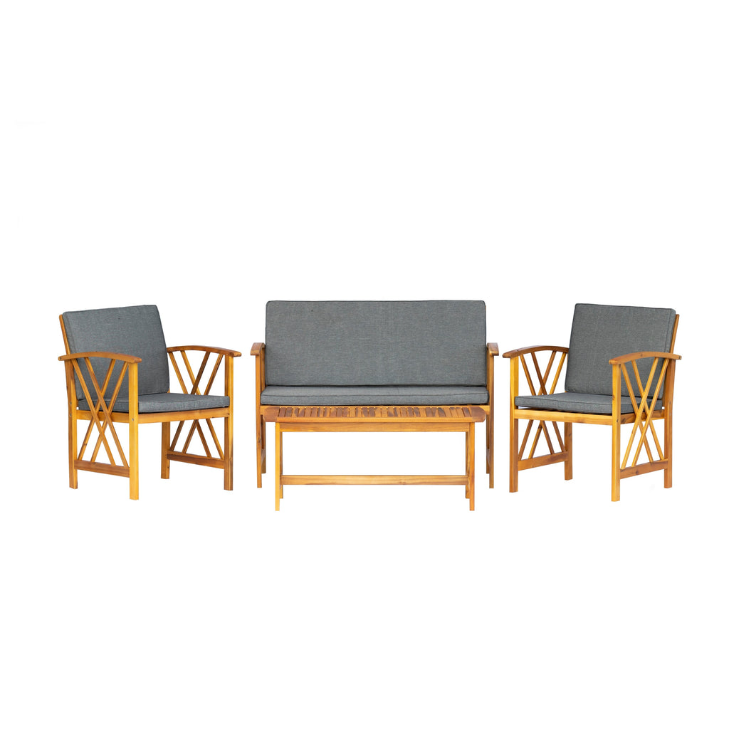 Ensemble de salon de jardin Beckton 4 pièces en bois avec coussins
