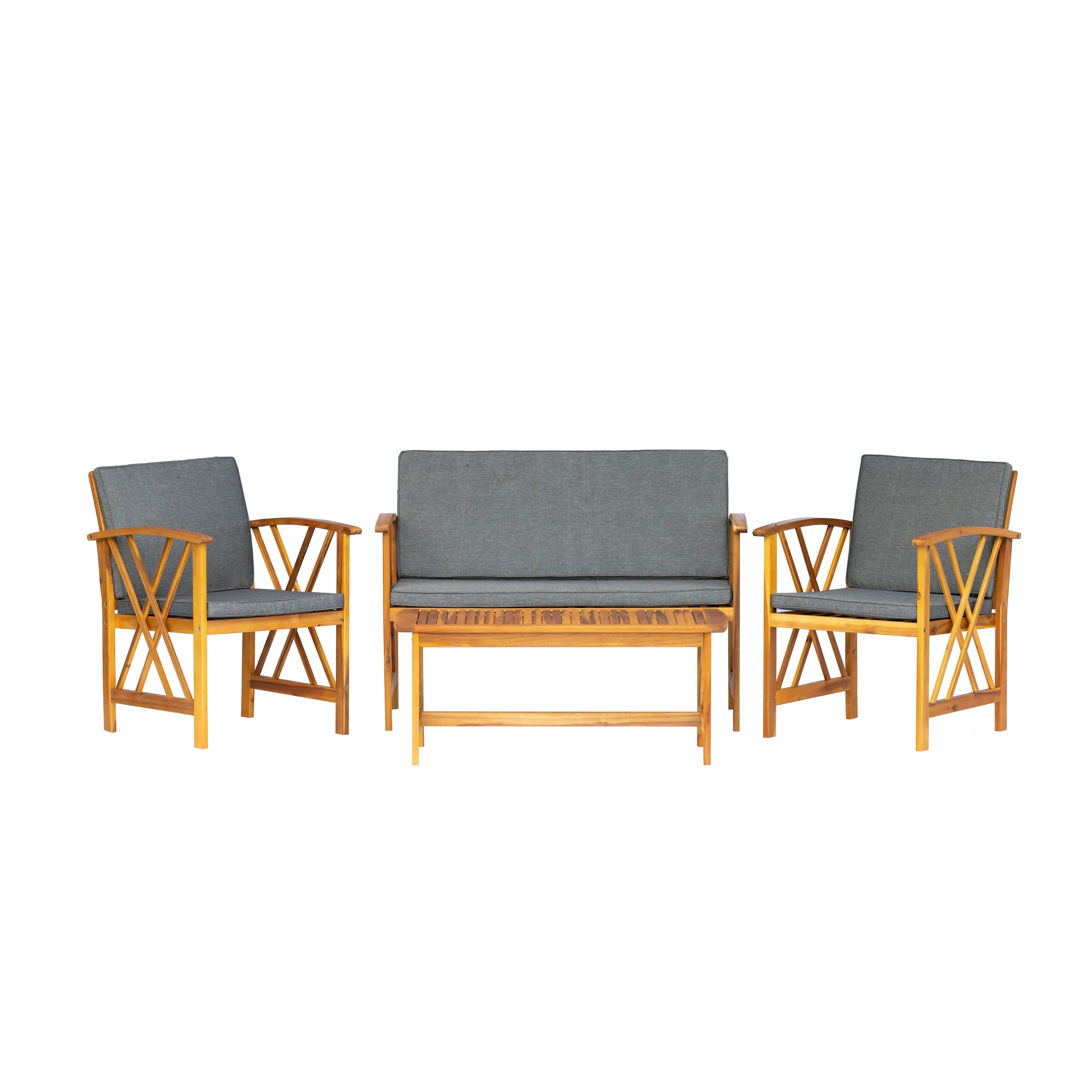 Ensemble de salon de jardin Beckton 4 pièces en bois avec coussins