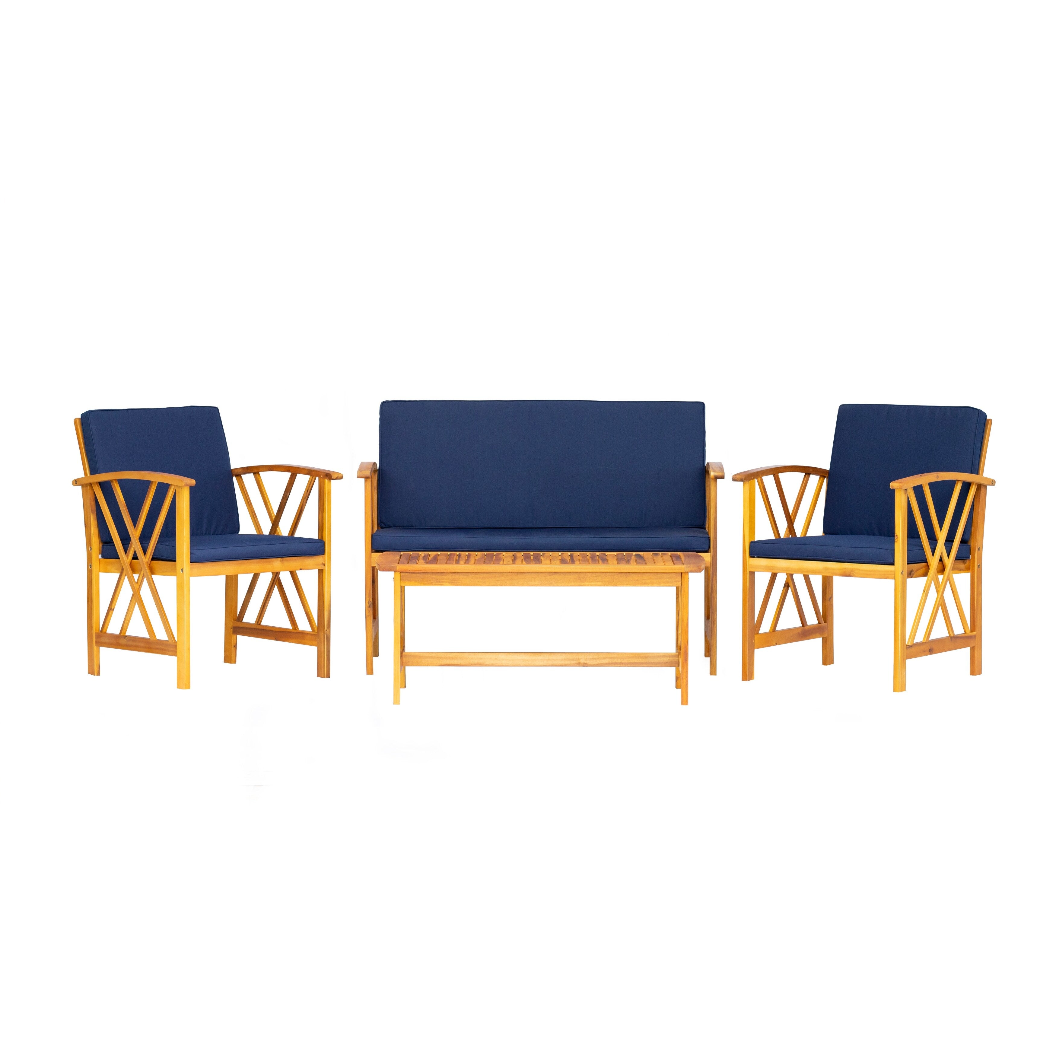 Ensemble de salon de jardin Beckton 4 pièces en bois avec coussins