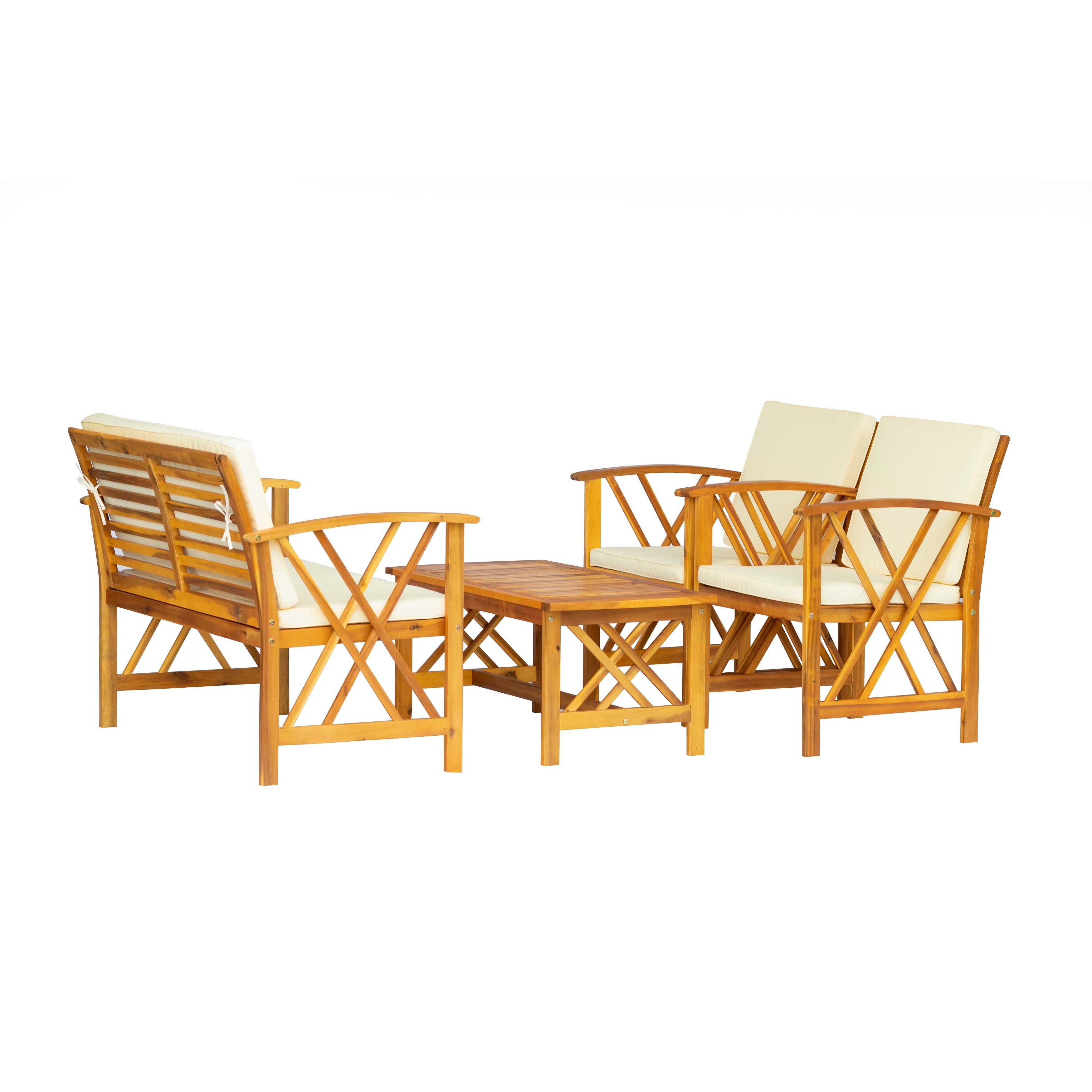 Ensemble de salon de jardin Beckton 4 pièces en bois avec coussins