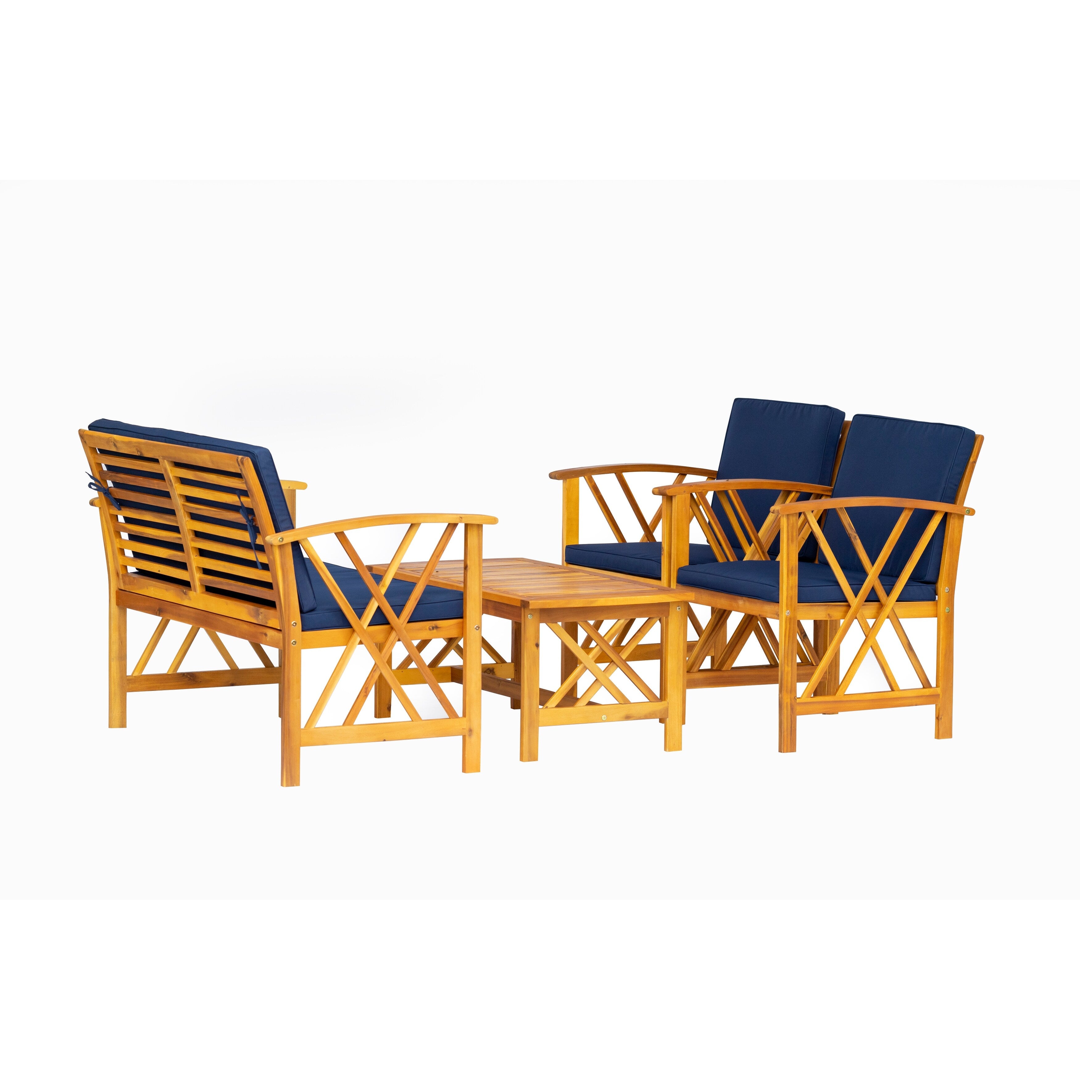 Ensemble de salon de jardin Beckton 4 pièces en bois avec coussins