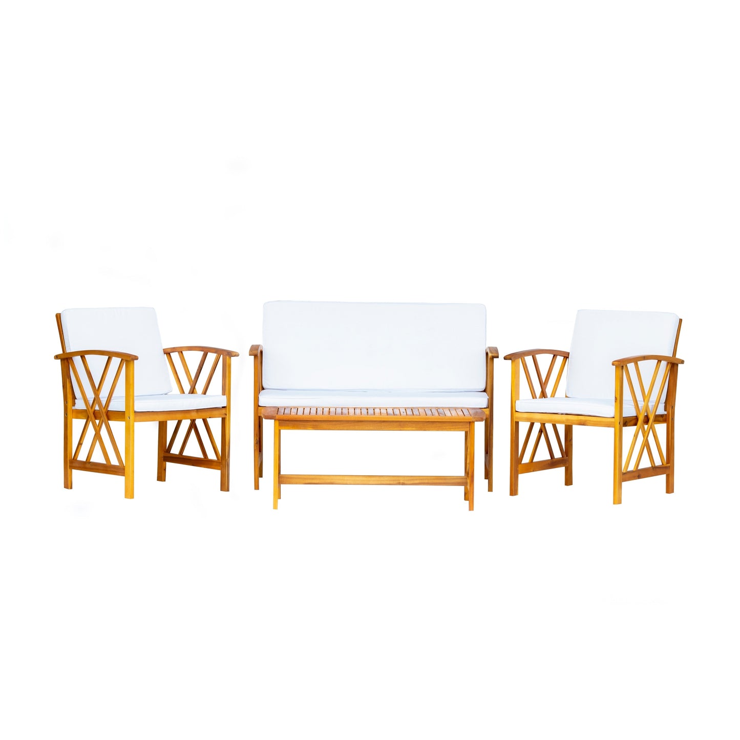 Ensemble de salon de jardin Beckton 4 pièces en bois avec coussins