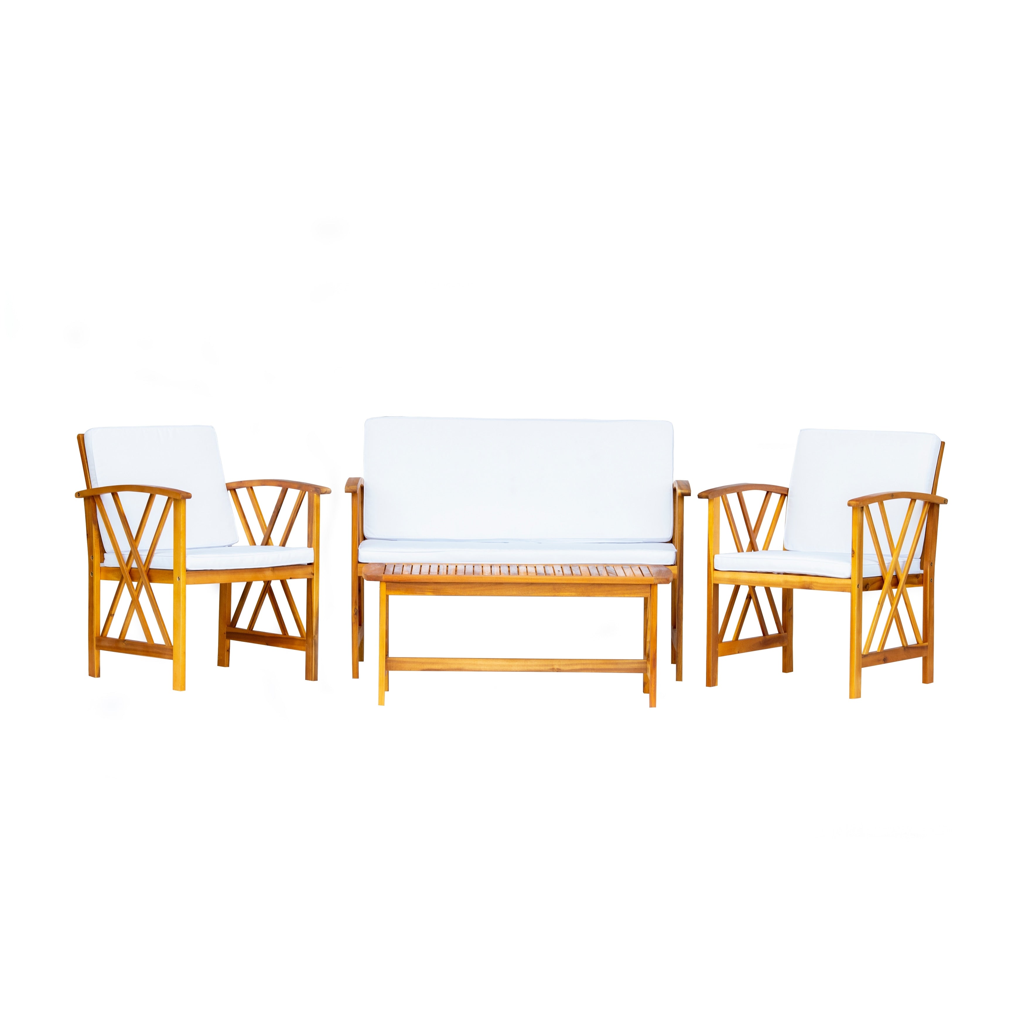 Ensemble de salon de jardin Beckton 4 pièces en bois avec coussins
