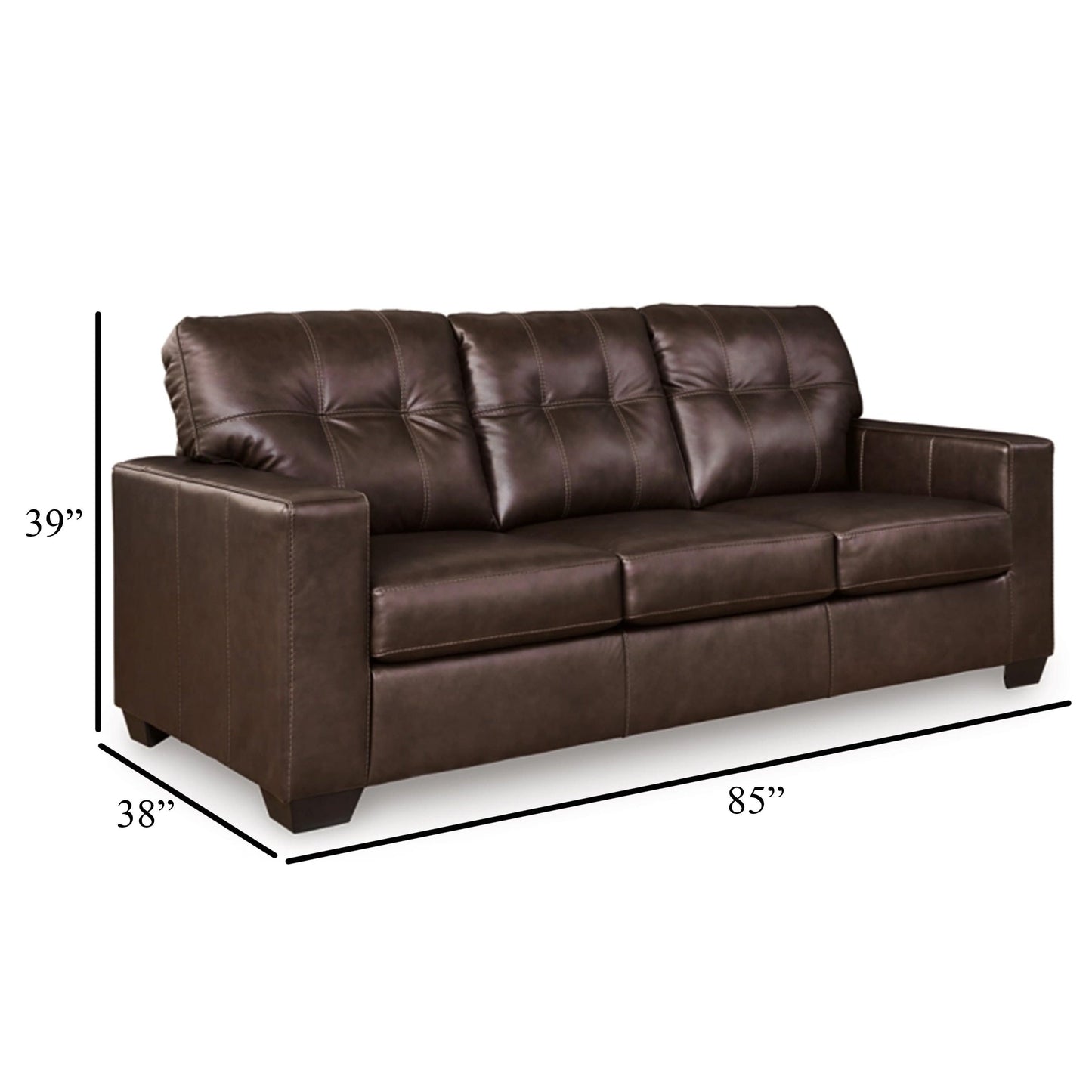 Canapé-lit Queen Orion, 85 pouces, cuir véritable et similicuir marron foncé