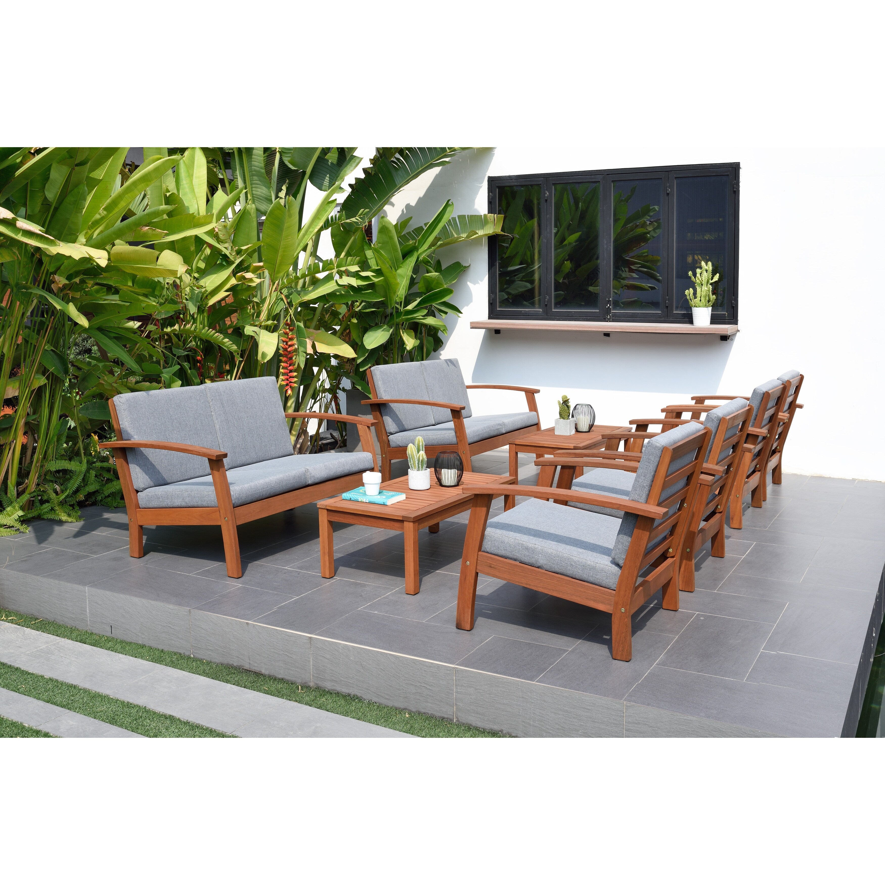 Ensemble de 8 sièges de jardin en bois certifié FSC Amazonia