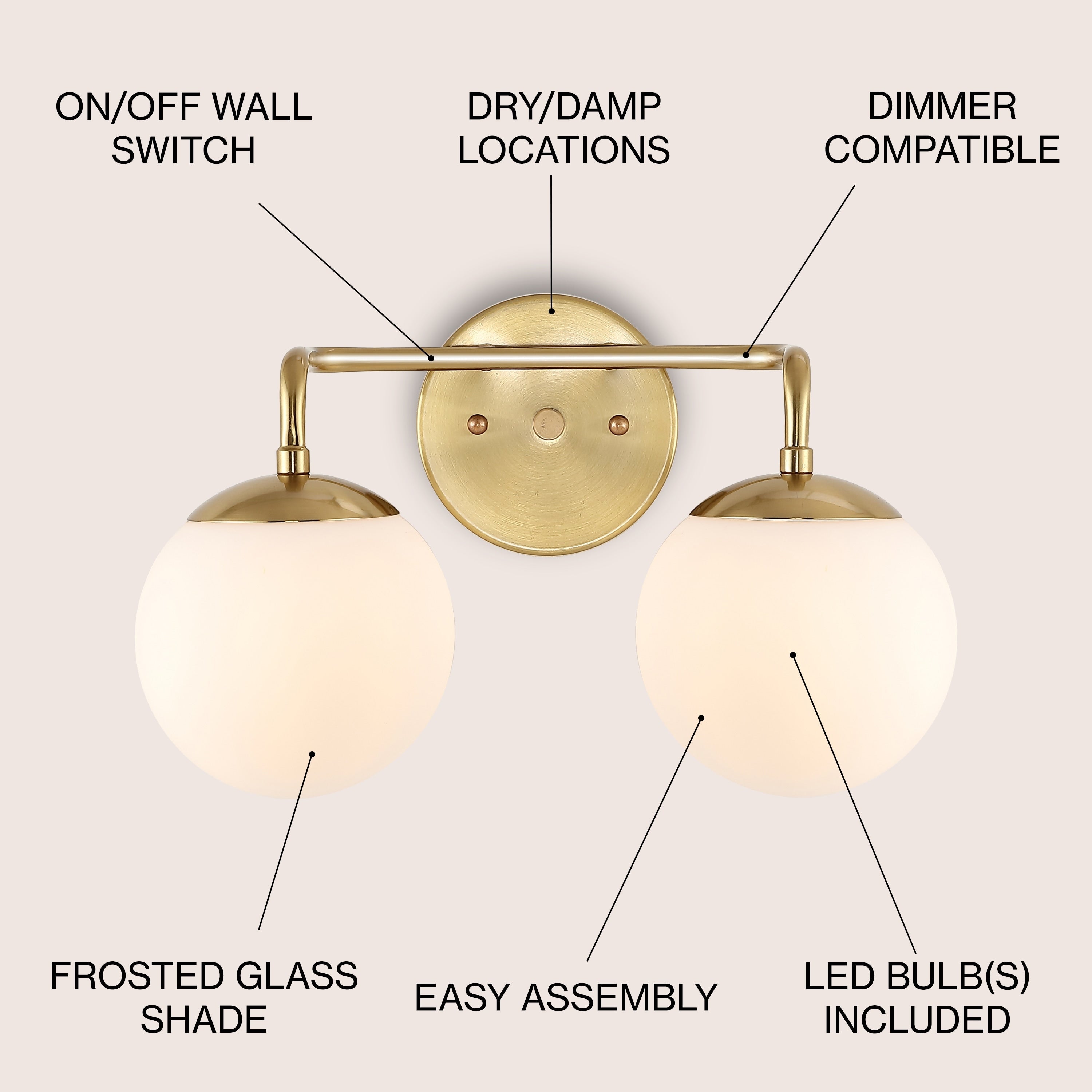 Luminaire de coiffeuse moderne à LED en métal et verre dépoli, par JONATHAN Y