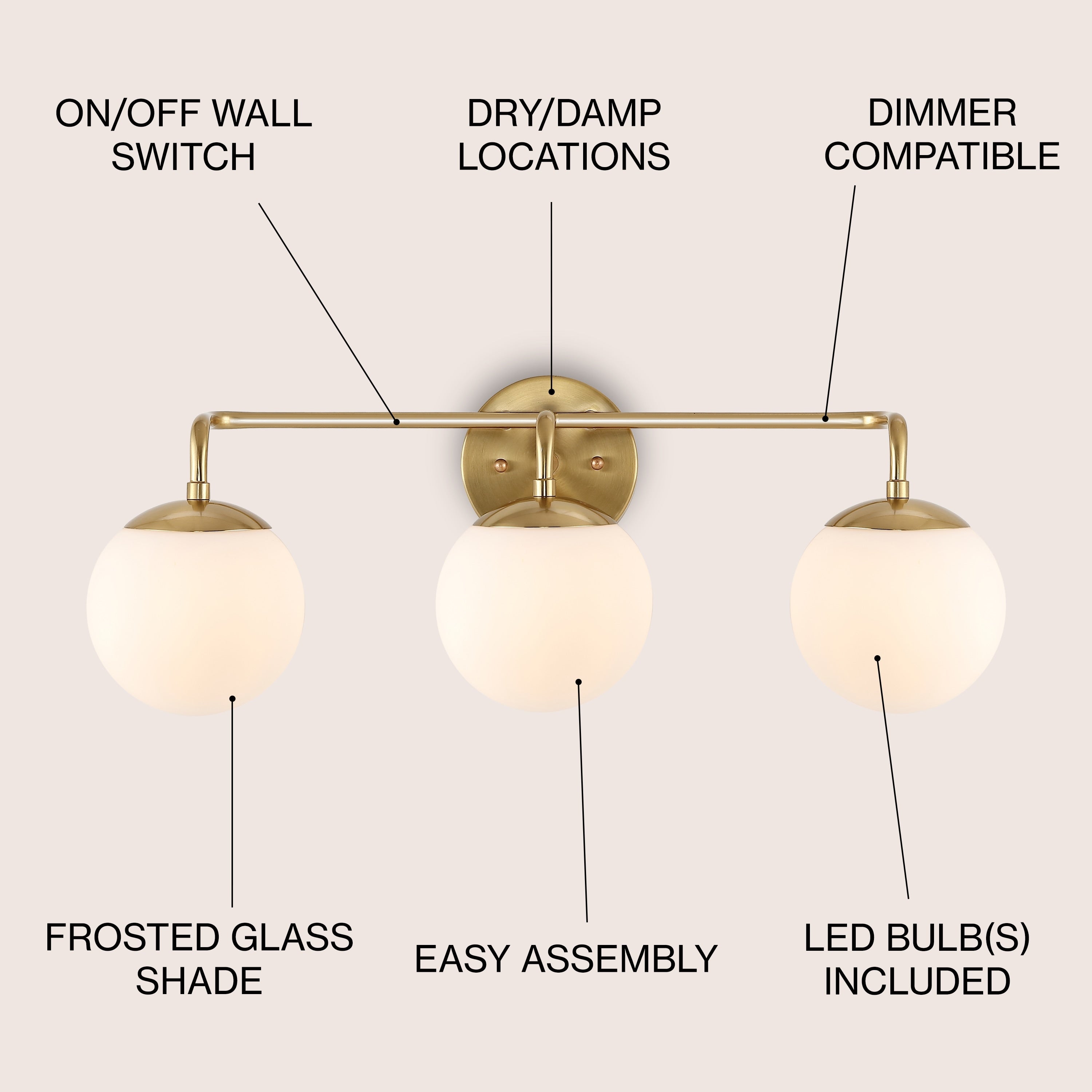 Luminaire de coiffeuse moderne à LED en métal et verre dépoli, par JONATHAN Y