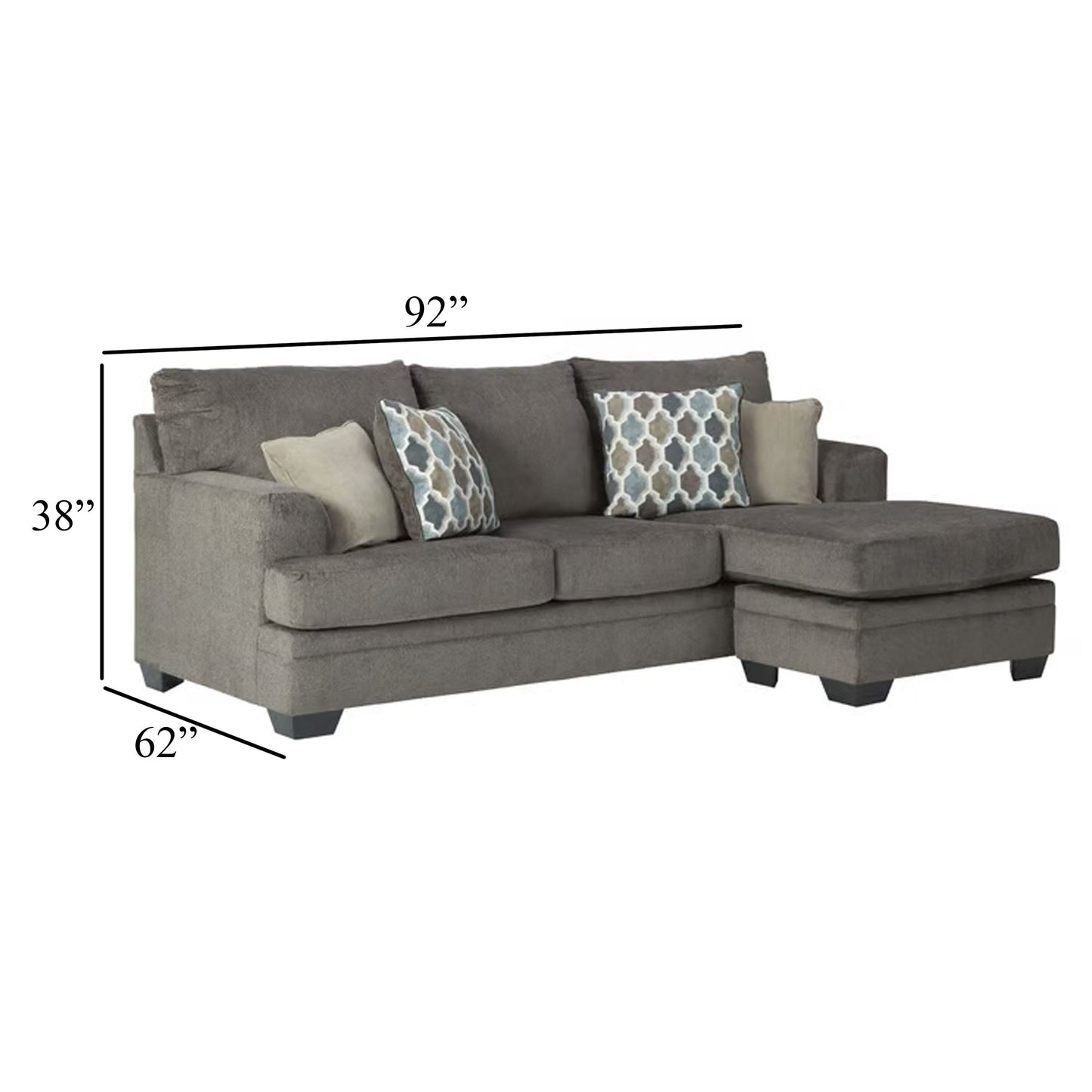Canapé-méridienne Orsten, chenille gris ardoise, 4 coussins décoratifs, 233 cm