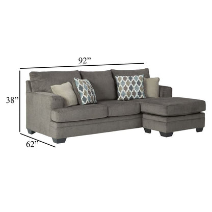 Canapé-méridienne Orsten, chenille gris ardoise, 4 coussins décoratifs, 233 cm