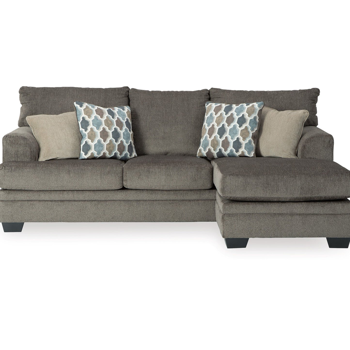 Canapé-méridienne Orsten, chenille gris ardoise, 4 coussins décoratifs, 233 cm