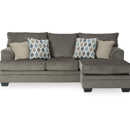 Canapé-méridienne Orsten, chenille gris ardoise, 4 coussins décoratifs, 233 cm