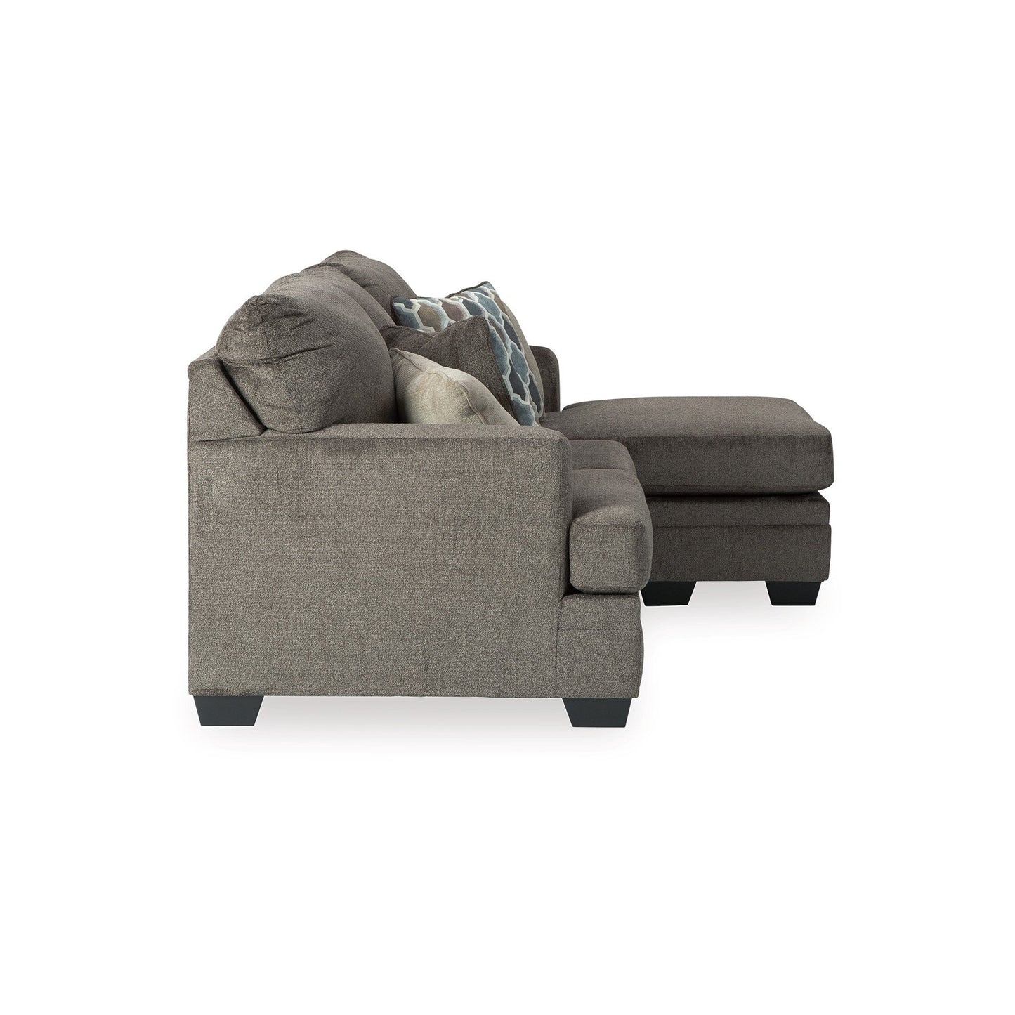 Canapé-méridienne Orsten, chenille gris ardoise, 4 coussins décoratifs, 233 cm