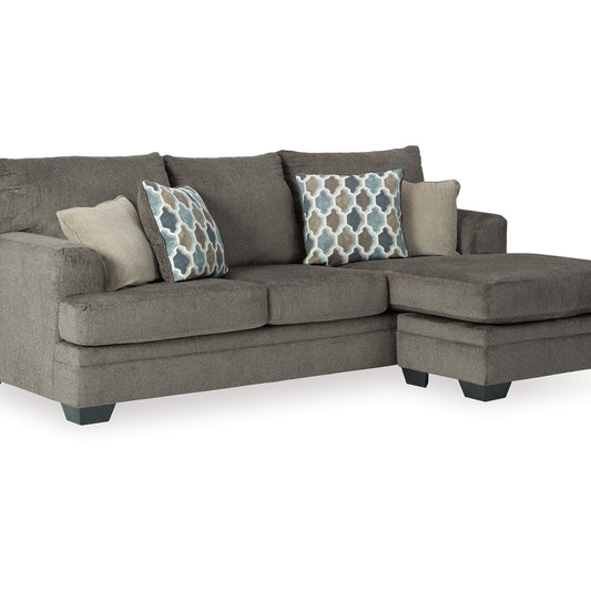 Canapé-méridienne Orsten, chenille gris ardoise, 4 coussins décoratifs, 233 cm