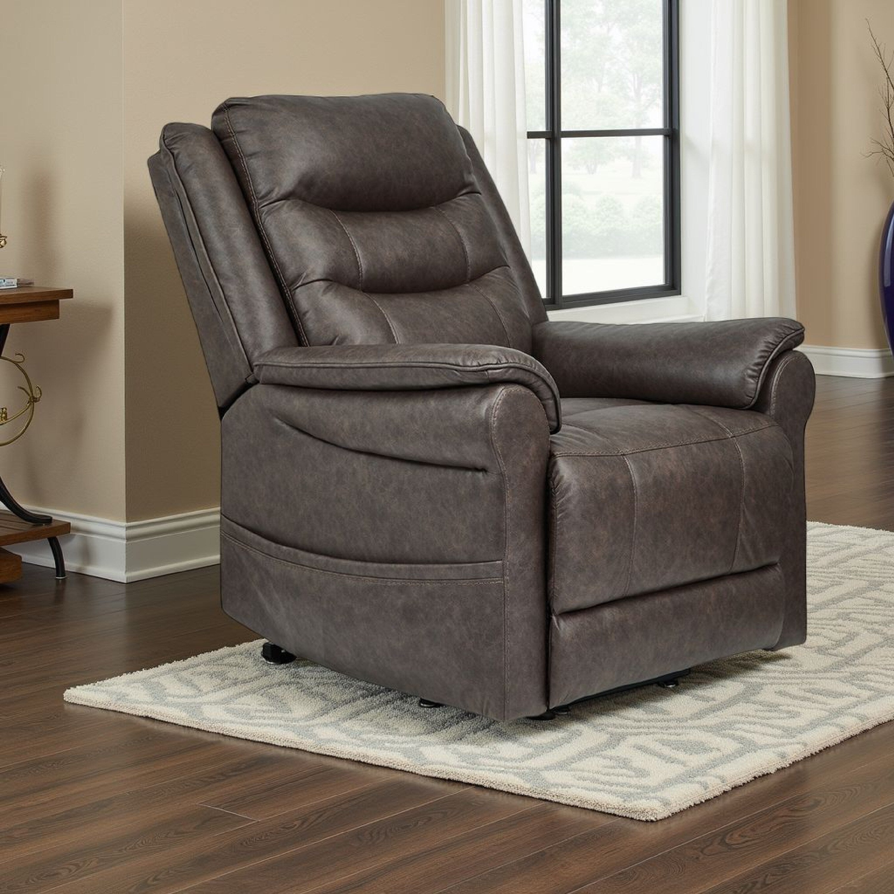 Fauteuil inclinable releveur électrique Otim, massage thermique de 35 pouces, similicuir marron