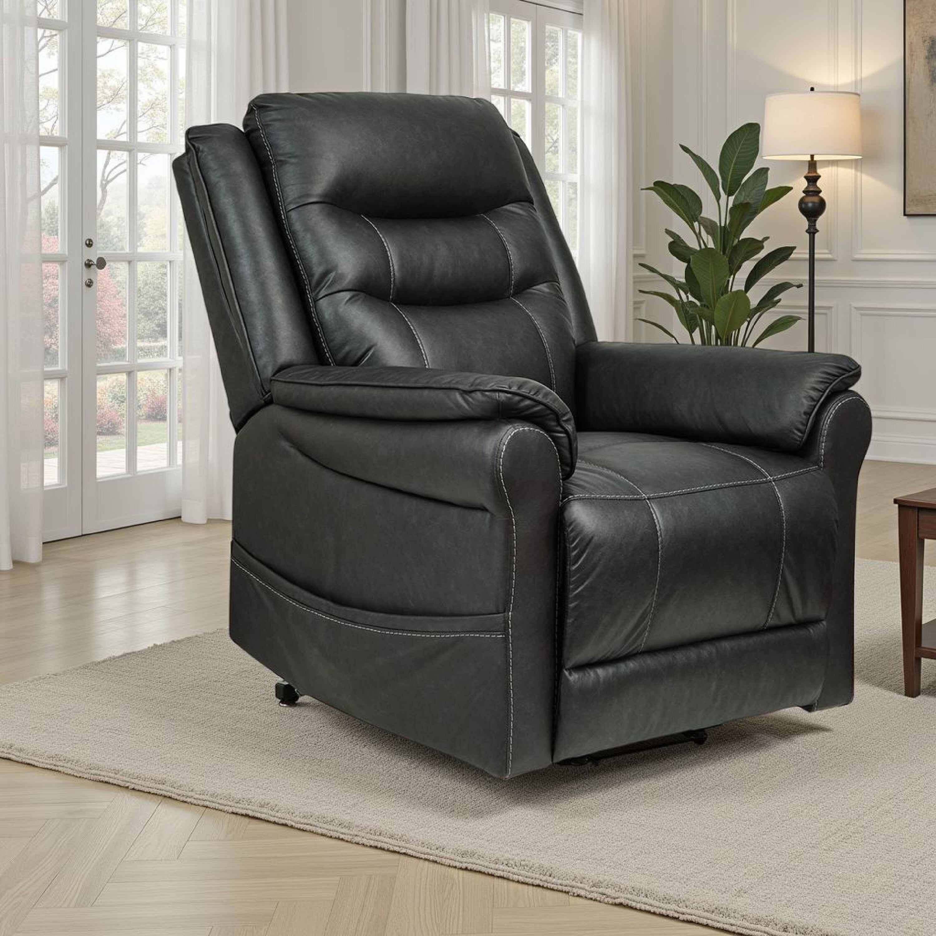 Fauteuil inclinable releveur électrique Otim, 89 cm, massage thermique, similicuir noir