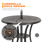 Ensemble bistrot d'extérieur en fonte d'aluminium pour 2 personnes avec trou pour parasol