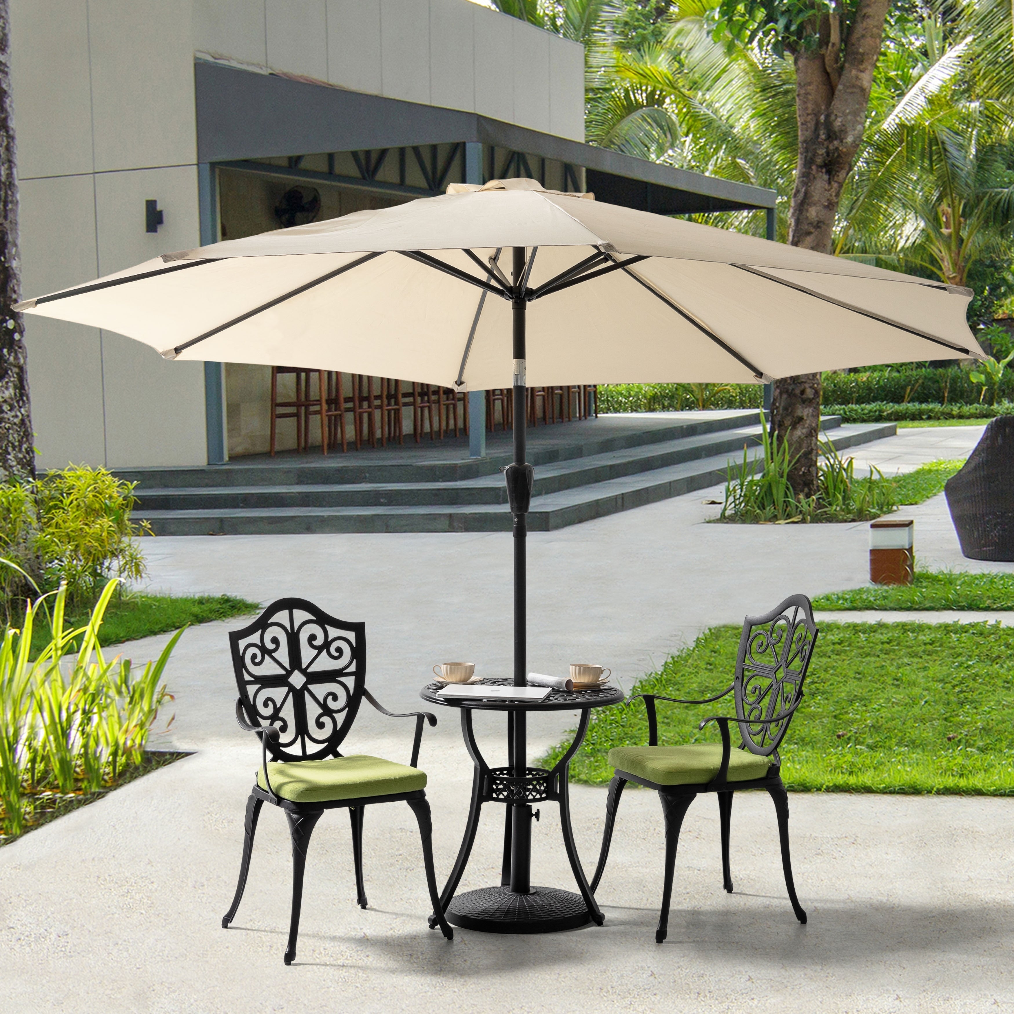 Ensemble bistrot d'extérieur 3 pièces avec trou pour parasol de 2,17 pouces et coussins
