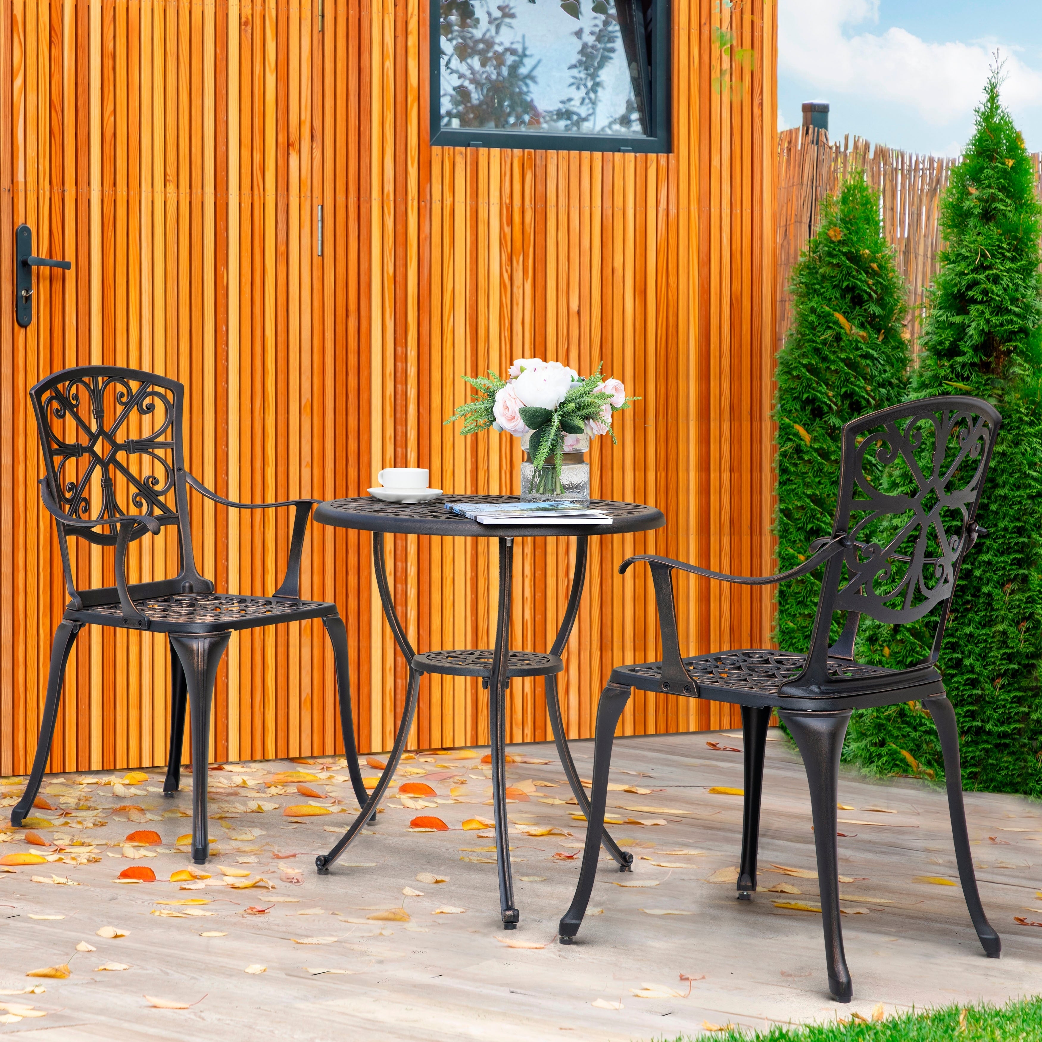 Ensemble de patio extérieur 3 pièces en aluminium moulé avec trou pour parasol de 1,77 po