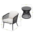 Ensemble bistro d'extérieur 3 pièces, 1 table basse et 2 chaises, noir
