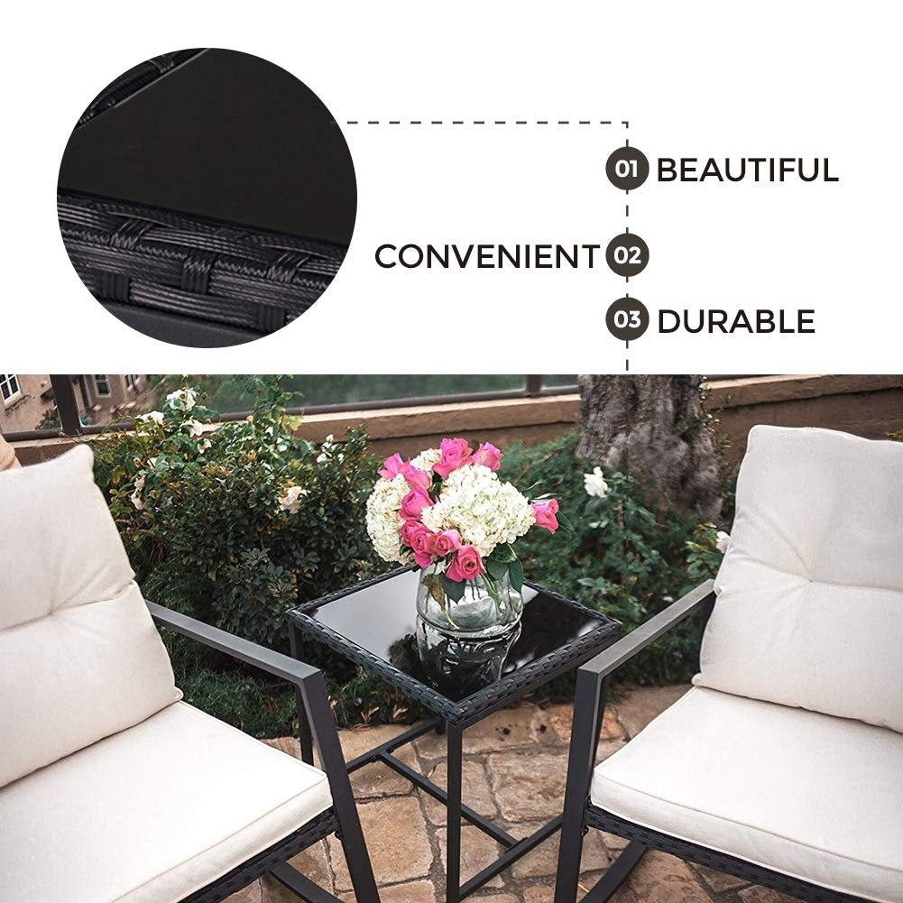 Ensemble bistrot à bascule 3 pièces en osier noir/marron Pheap pour patio extérieur par Havenside Home