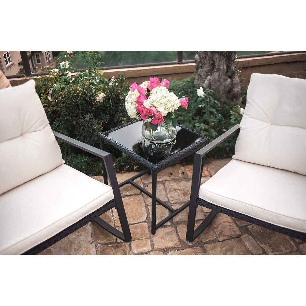 Ensemble bistrot à bascule 3 pièces en osier noir/marron Pheap pour patio extérieur par Havenside Home