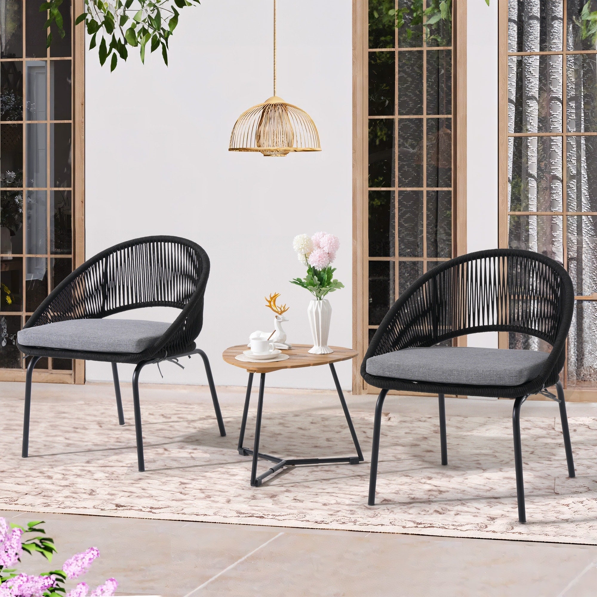Ensemble de salon moderne avec chaises de jardin rembourrées en osier, 3 pièces