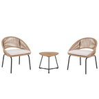 Ensemble de salon moderne avec chaises de jardin rembourrées en osier, 3 pièces
