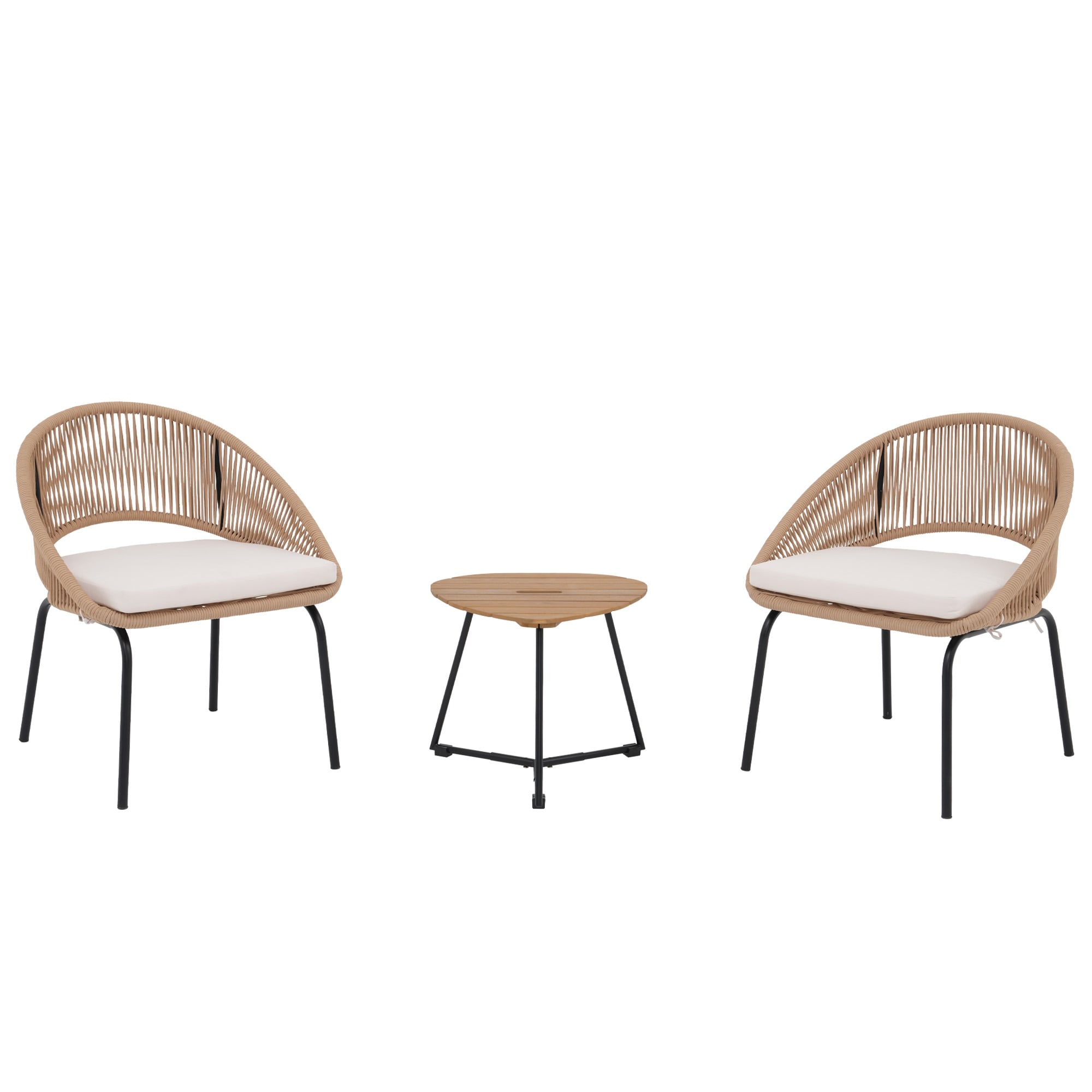 Ensemble de salon moderne avec chaises de jardin rembourrées en osier, 3 pièces