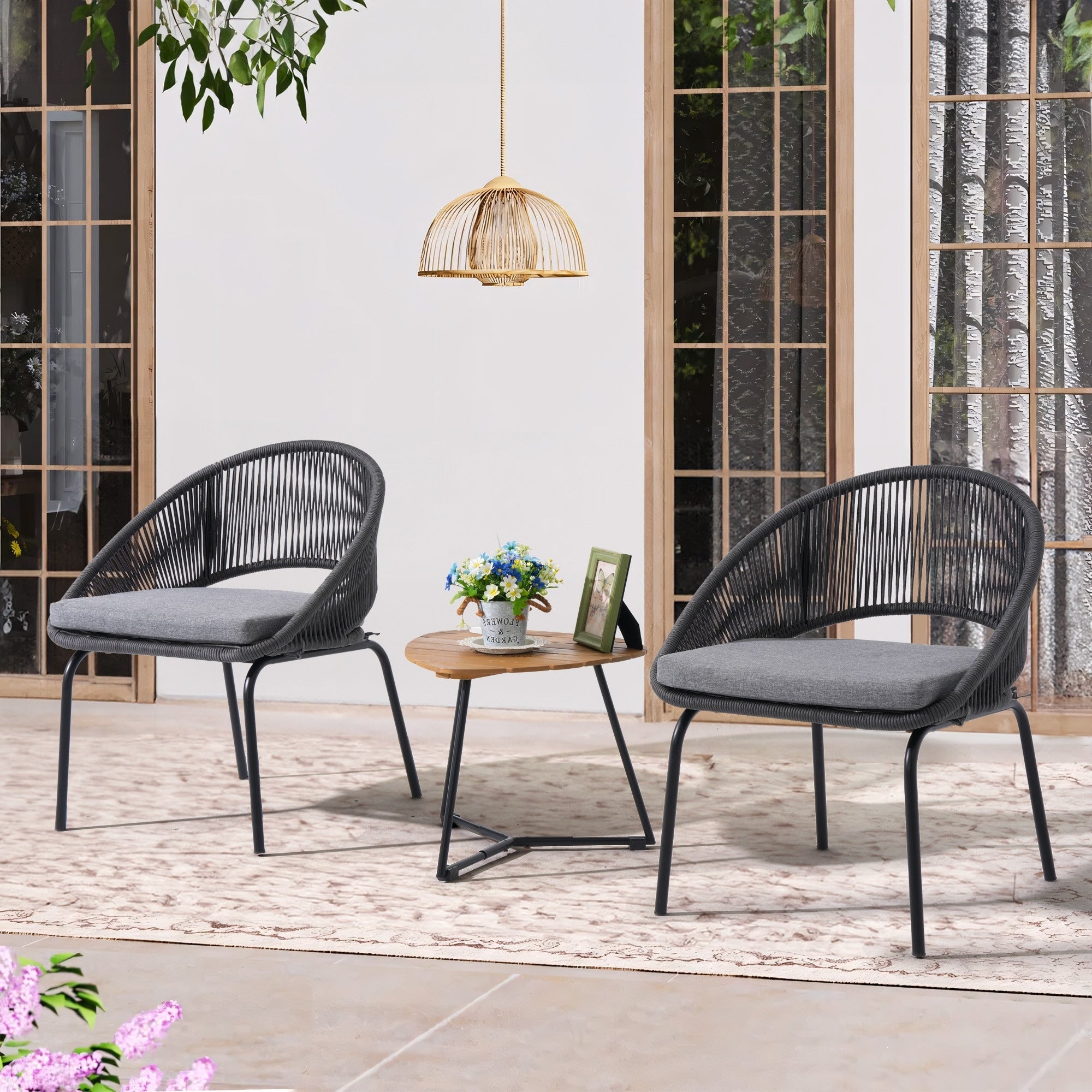 Ensemble de salon moderne avec chaises de jardin rembourrées en osier, 3 pièces