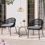 Ensemble de salon moderne avec chaises de jardin rembourrées en osier, 3 pièces