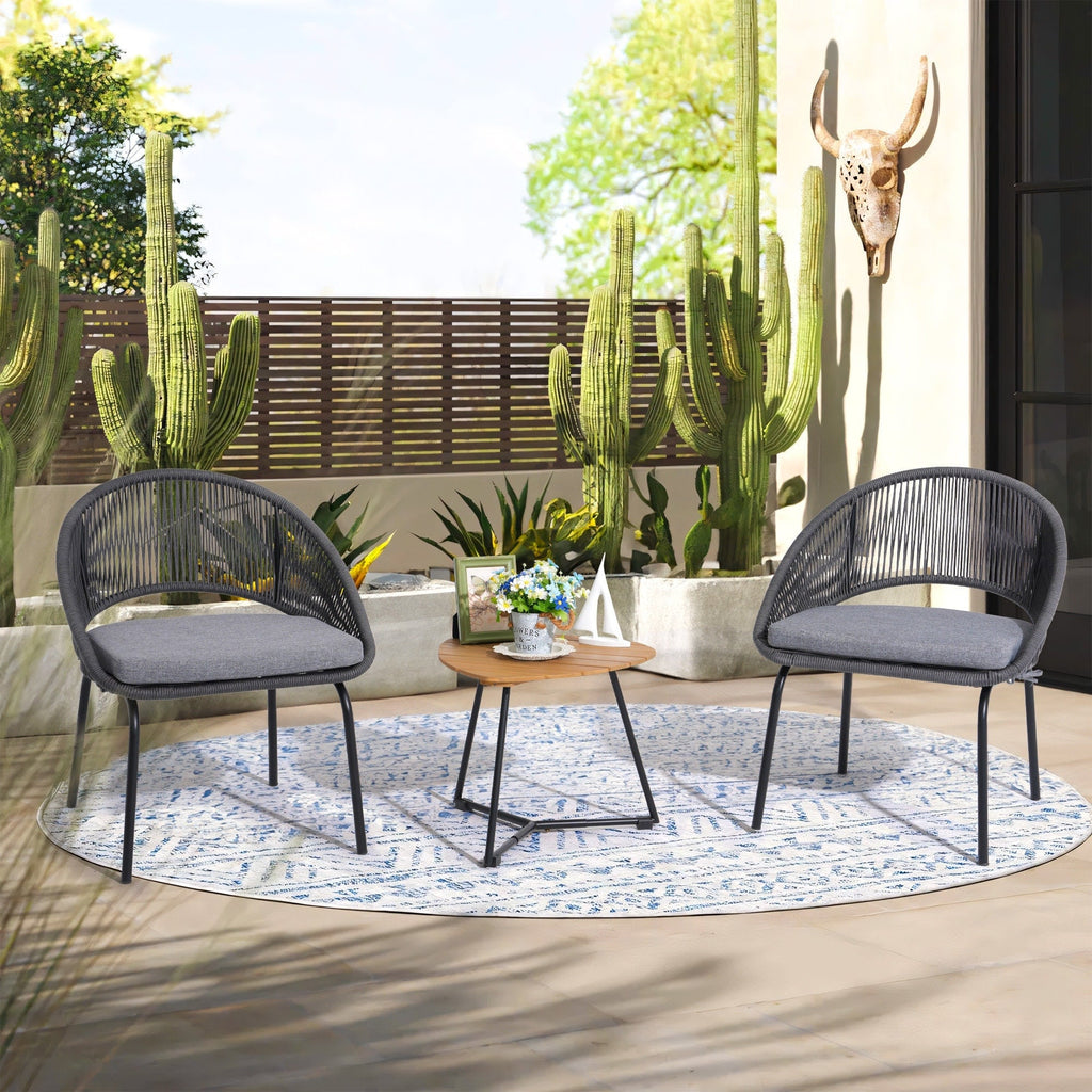 Ensemble de salon moderne avec chaises de jardin rembourrées en osier, 3 pièces