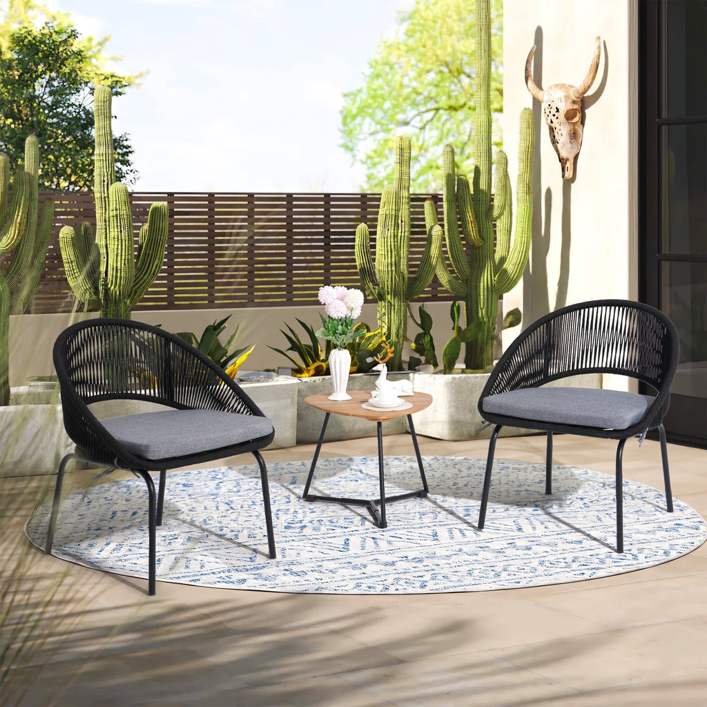 Ensemble de salon moderne avec chaises de jardin rembourrées en osier, 3 pièces