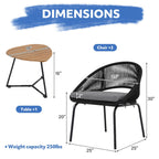 Ensemble de salon moderne avec chaises de jardin rembourrées en osier, 3 pièces
