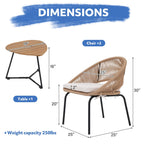 Ensemble de salon moderne avec chaises de jardin rembourrées en osier, 3 pièces