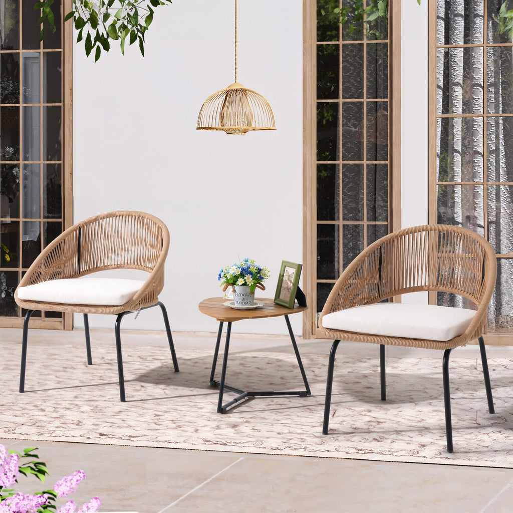 Ensemble de salon moderne avec chaises de jardin rembourrées en osier, 3 pièces