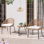 Ensemble de salon moderne avec chaises de jardin rembourrées en osier, 3 pièces