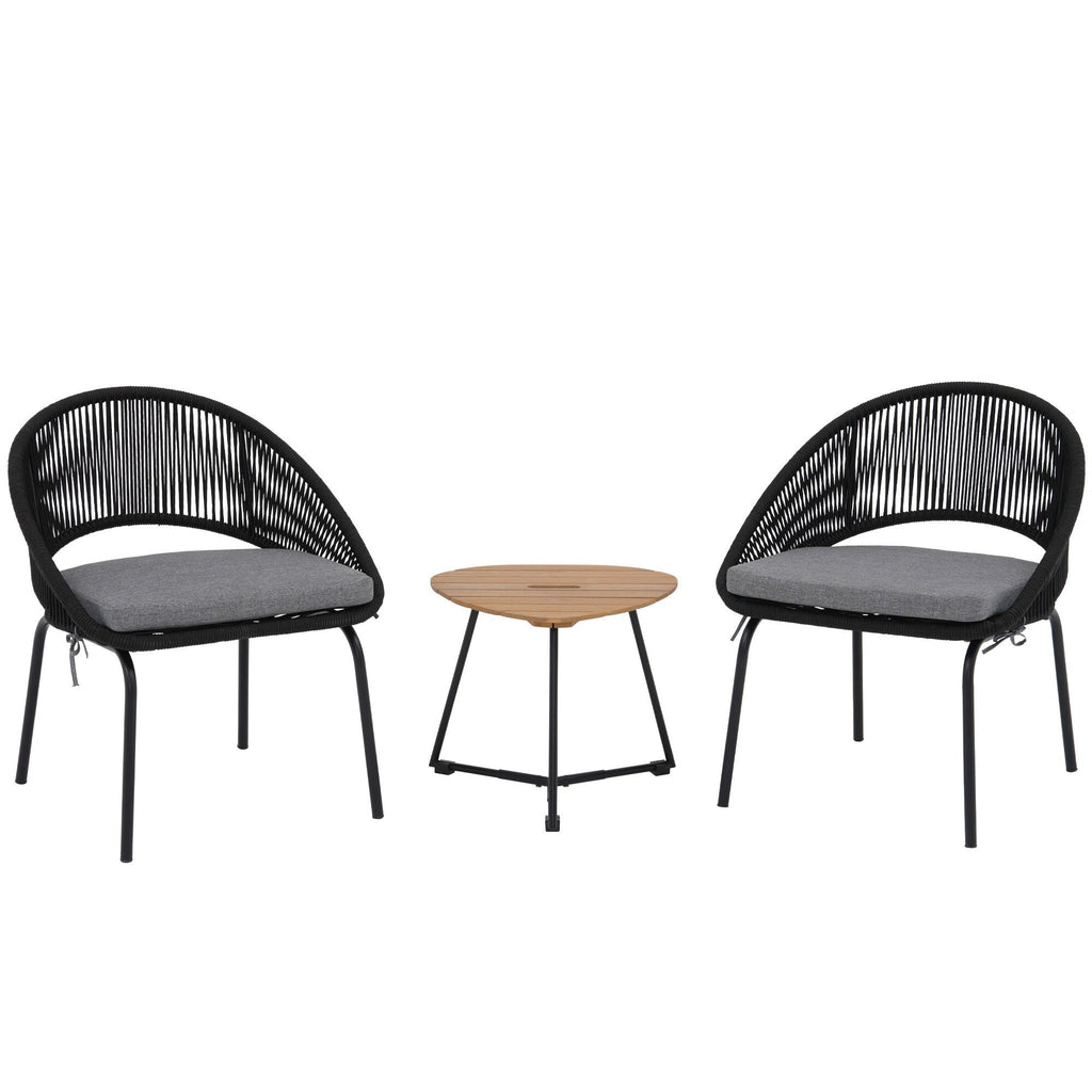 Ensemble de salon moderne avec chaises de jardin rembourrées en osier, 3 pièces