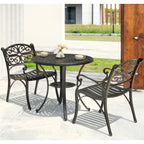 Ensemble bistrot d'extérieur 3 pièces en fonte d'aluminium avec trou pour parasol de 5 cm